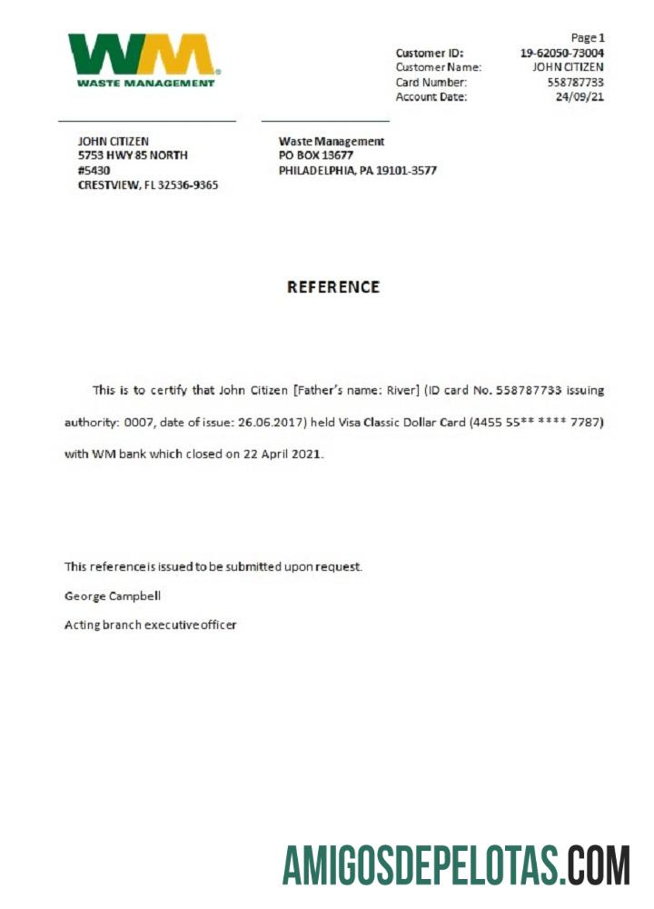 Referência de fechamento WM dos EUA exemplo real